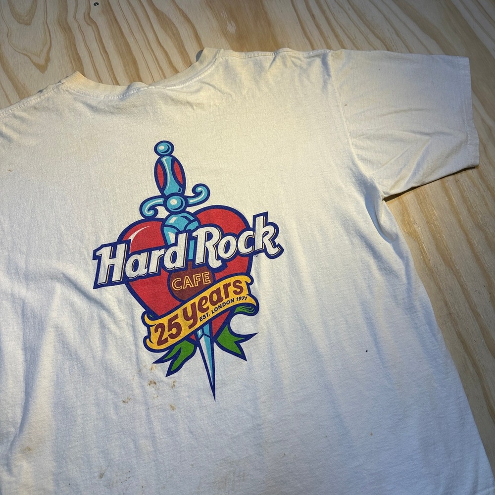 Vintage 1996 Hard Rock Cafe 25th Anniversary London T-Shirt XL White USA Made